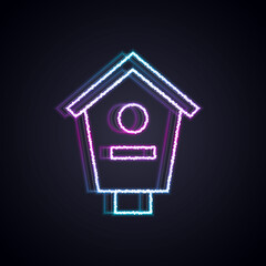 Glowing neon line Bird house icon isolated on black background. Nesting box birdhouse, homemade building for birds. Vector