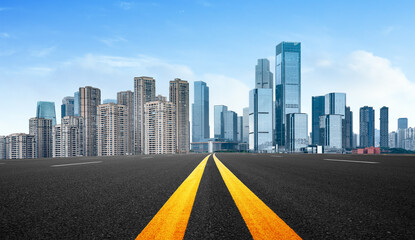 Wall Mural - Expressway in front of the city skyline, Chongqing, China.