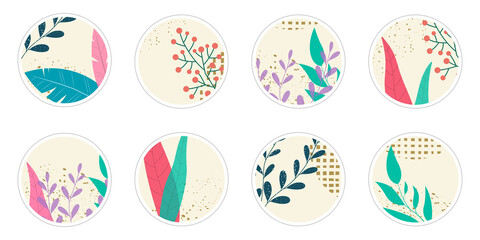 Canvas Print - highlight cover icon set with floral and abstract shapes. social media, stories circle elements. mod