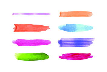Wall Mural - Vector Set of Colorful Different Watercolor Strokes, Lines and Brush Strokes, Bright Colors.

