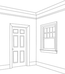 Wall Mural - sketch interior door and window