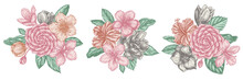 Flower Bouquet Of Pastel Hibiscus, Plum Flowers, Peach Flowers, Sakura Flowers, Magnolia Flowers, Camellia Japonica