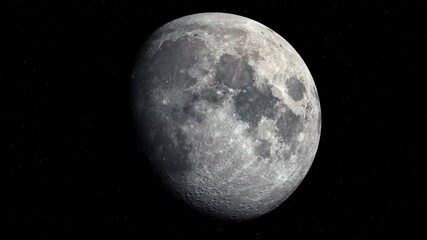 rotating moon isolated on black background with alpha channel. 3d 4k