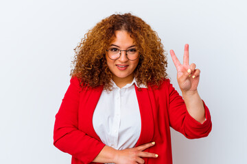 Wall Mural - Young latin curvy woman isolated on white background showing number two with fingers.