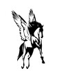 pegasus winged horse flying in the air - greek mythology inspiration symbol animal black and white vector design