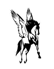 Wall Mural - pegasus winged horse flying in the air - greek mythology inspiration symbol animal black and white vector design