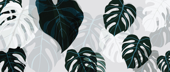 abstract art tropical leaves background vector. wallpaper design with watercolor art texture from pa