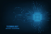 Vector Futuristic Microchip CPU Circuit Board Blue Light. Technology Abstract Background.