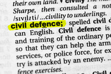 Highlighted word civil defence concept and meaning.
