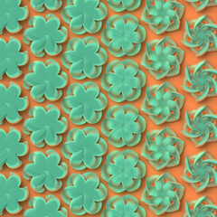 Fototapete - Multi colored geometric stylized flowers abstract 3d render art background. Trendy design element. Digital illustration