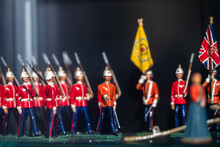 Toy Figures Of British Army Soldiers Marching In Formation On Display In Museum