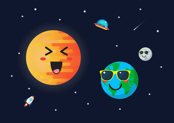 Wall Mural - planet earth wearing sunglasses againts sun character