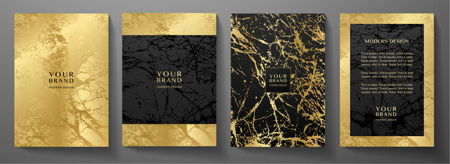 modern black and gold cover, frame design set. creative premium abstract with marble texture (crack)