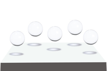 Poster - five transparent balls shperes flying on grey base with copy space for your text