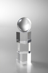Poster - transparent balls shperes flying on grey base with copy space for your text