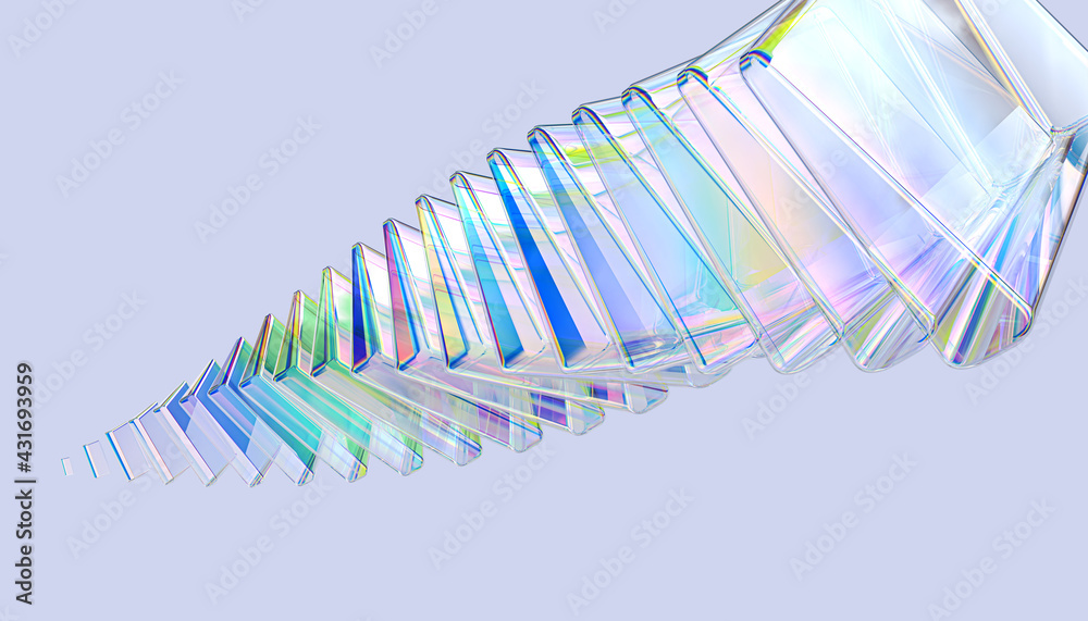 Abstract geometric 3d shapes thin film effect, holographic spectral gradient texture, minimalist colorful art element isolated 3d rendering