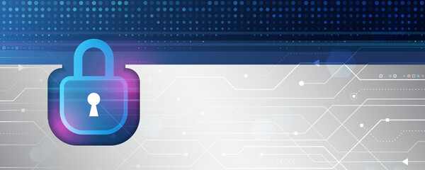 Fototapete - Cyber Security and information or network protection. Internet security concept with shield and hi-tech technology elements background.