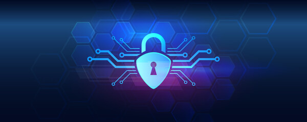 Poster - Data protection, privacy, and internet security concept. Cyber  security for business and internet project. Perspective Vector illustration of data security services.