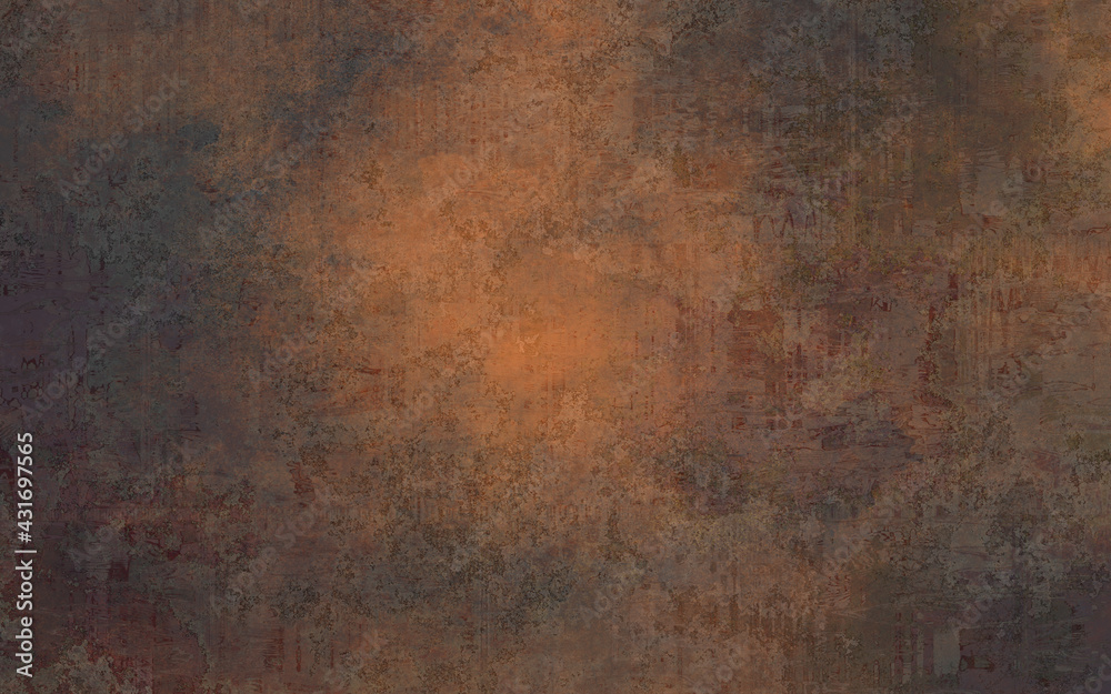 Grunge distressed orange brown textured design, old warm autumn background, grain illustration backdrop	 - obrazy, fototapety, plakaty 