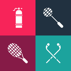 Wall Mural - Set pop art Ice hockey sticks, Tennis racket, and Aqualung icon. Vector