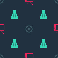 Wall Mural - Set Retro tv, Target sport and Badminton shuttlecock on seamless pattern. Vector