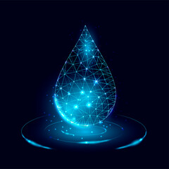 Water drop. Low poly style design. Wireframe light connection structure, 3d graphic concept. Vector illustration