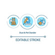 Dust and pet dander concept icon. Small particles in house air that crete problems in human body. Health issues idea thin line illustration. Vector isolated outline RGB color drawing. Editable stroke