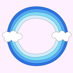 vector round frame sea wave.Ocean wate ribbon.Beach childish sphere.Summer surfing design elements in hippie style 60s 70s.Ellipse of blue colored stripes seamless.isolated vintage hand drawn style.