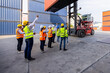 © SHUTTER DIN - Worker team meeting and training, Logistics and transportation business Containers import export concept, in Thailand