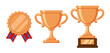 bronze winner award set, medal and trophy cup vector illustration