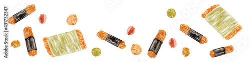 日本のお菓子 おかきとあられ 手描き水彩風イラスト 日本のお菓子 おかきとあられ 手描き水彩風イラスト
