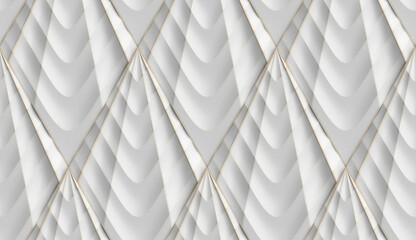 Wall Mural - White rhombuses stylized in the form of decorative convex modules with worn gold edges.3d illustration. High quality image for print and web.