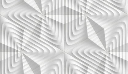 Wall Mural - 3D white Wallpaper in the form of geometric wavy tiles. High quality seamless realistic texture.
