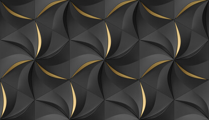Wall Mural - White hexagons stylized in the form of decorative convex modules resembling flowers with golden leaves.