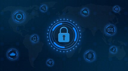 Poster - Closed padlock central on digital background - cyber security and information technology concept - 3D Illustration