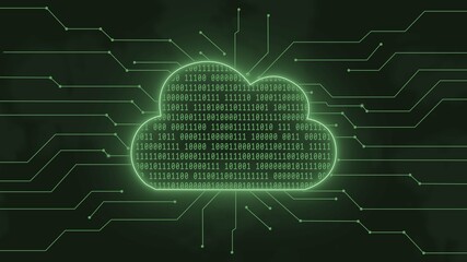 Poster - Digital cloud computing concept in green - binary code into data cloud between information connecting lines - 3D Illustration