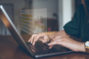 customer review good rating concept, customer review by five star feedback, positive customer feedba