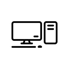 Poster - Desktop computer, simple icon. Black linear icon with editable stroke on white background