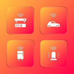 Sticker - Set Wireless TV box receiver, Smart car system with wireless, refrigerator and flasher siren icon. Vector