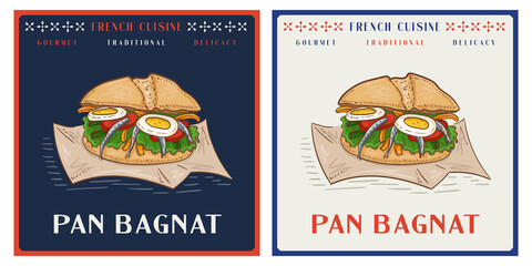 Wall Mural - Pan Bagnat is French tuna sandwich with eggs served on paper