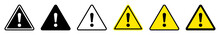 Exclamation Mark Of Warning Attention Icon. Triangular Warning Symbols With Exclamation Mark. Caution Alarm Set, Danger Sign Collection, Attention Vector Icon. Vector Illustration.