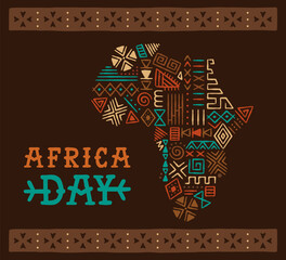 Wall Mural - Africa Day tribal art hand drawn map cartoon card