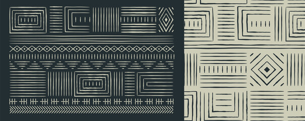 africa tribal art black white seamless pattern set