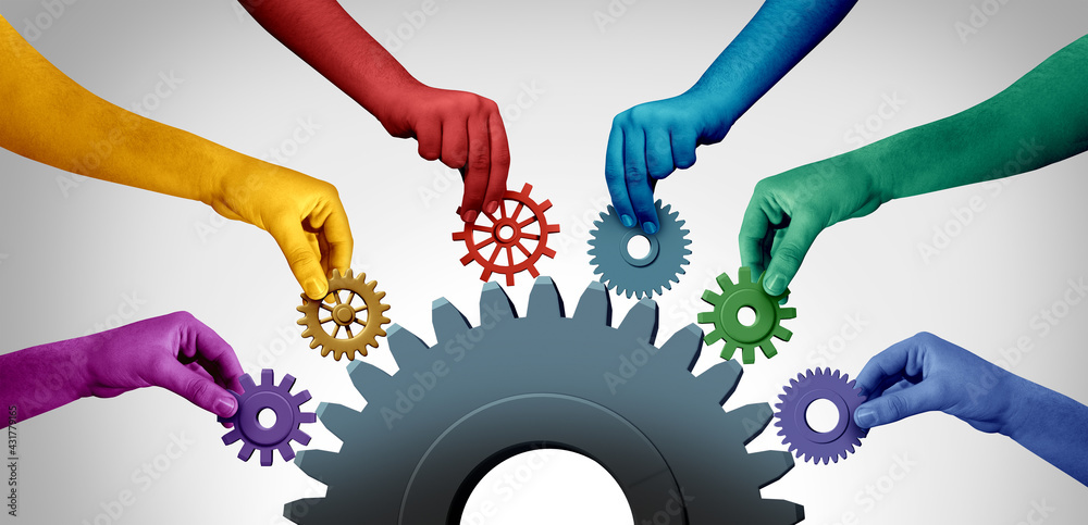 Business teamwork unity and connecting team concept idea as an industry ...