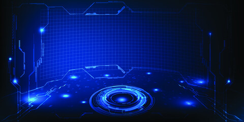 Wall Mural - Abstract futuristic hi tech digital technology stage and background for digital advertising showcase.Future modern tech vision concept.Vector illustrations. 