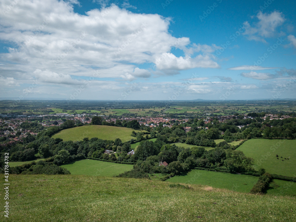 View from top of Glastonbury Tor overlooking Glastonbury town