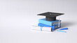 3D graduation cap and diploma. 3d rendering illustration.