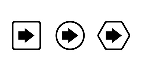 Poster - Arrows in geometric shapes. Set of arrow pointers to the right. Vector set of black arrows. Vector illustration.