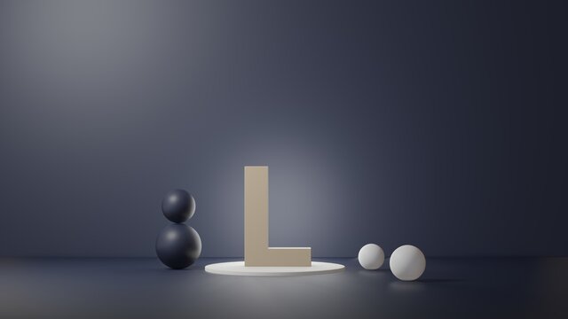 L Lettering in photo realistic rendering. 3D Illustration alphabet with copy space. Decoration element for background