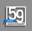 59 years anniversary logotype with white color in square and blue ribbon isolated on grey background. vector can be use for company celebration purpose